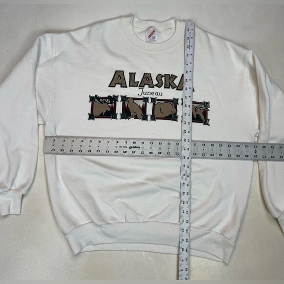 VINTAGE Juneau Alaska Graphic Crewneck Sweatshirt Men Large White USA 90s - Picture 7 of 7